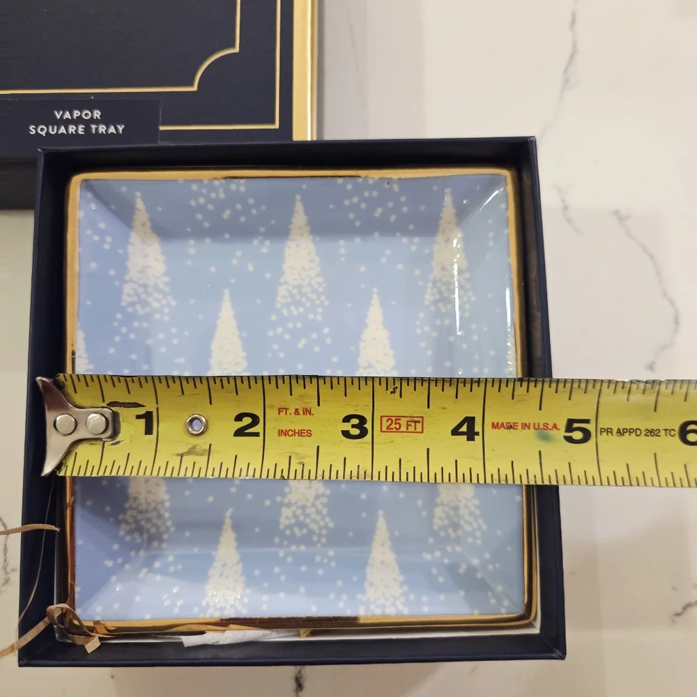 Jonathan Adler Square Tray Vapor Light Blue White Gold Trim Trinket Dish